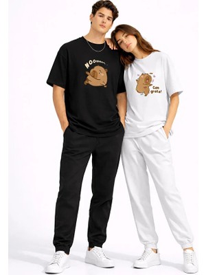 Nevermind Sevgili Kombini Sevimli Ayı Baskılı Çift Tişört Oversize Unisex Partner Tişört 2'li Set