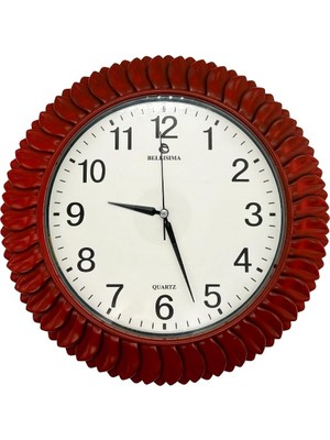 BL-1074 Serisi Klasik Kadran Yaprak Desenli Sessiz Akar 30 cm Duvar Saati Kırmızı