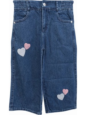 Egecan Kalp Nakışlı Kız Çocuk Mavi Kot Pantolon 6200