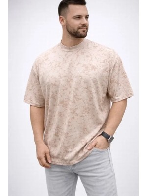 Erkek Premium Tişört Osy Yumuşak Dokulu Yıkamalı Oversize T-Shirt - Bej