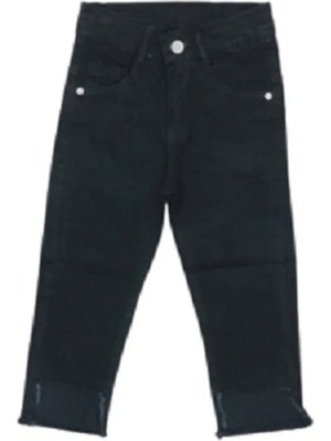 Egecan Paçası Önden Yırtmaçlı Siyah Kız Çocuk Kot Pantolon 2268