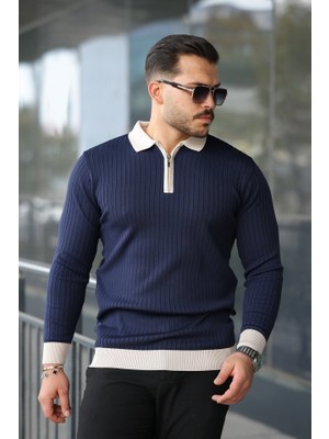 Emh Store Erkek Kol ve Yaka Detaylı Uzun Kollu Triko