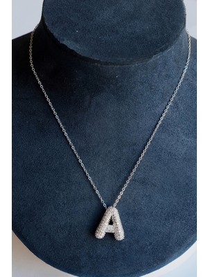 First Jewelry Zirkon Taşlı Silver A Harf Kolye (316L)