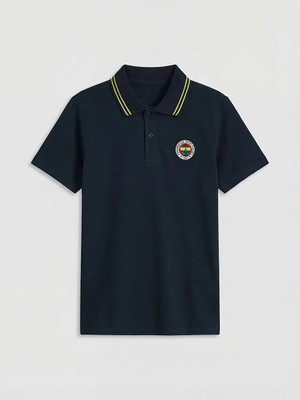 LC Waikiki Lcw Kids Lacivert Polo Yaka Fenerbahçe Baskılı Erkek Çocuk Tişört