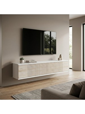 Ceneyra TDA1204BT - Corsa Duvara Montaj Tv Stand, Tv Rafı 120CM Beyaz-Traverten