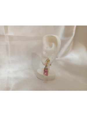 Xuping Pembe Taşlı Altın Rengi Küpe