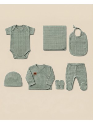Minory Baby - %100 Pamuk 7'li Hastane Çıkışı Seti | Yenidoğan 7'li Set | Waffle Kumaş