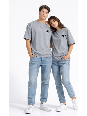 Nevermind Sevgili Kombini Minimal Uzay Gezegen Baskılı Çift Tişört Oversize Unisex Partner Tişört 2'li Set