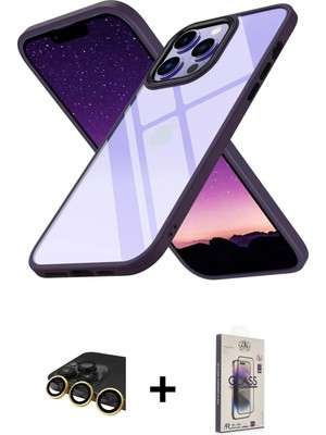 Cepte Toptan iPhone 13 Pro Max Nova Işık Serisi - Siyah Bilvis 3D Cam Ekran Koruyucu + Gold Raze Metal Kamera Lens