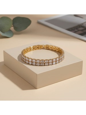 Allivo Altın Renk Baget Taşlı Çelik Bileklik