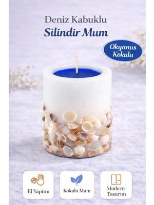 Dekor İstanbul Deniz Kabuklu Silindir Mum – Okyanus Kokulu, El Yapımı Modern Dekoratif Mum (Yerli Üretim)
