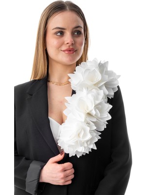 Gustello Adelina | Kadın Şık Yaka Çiçeği Aksesuarı - Iğneli 40 cm 16 cm Bant  Büyük Çiçek