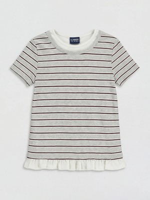 LC Waikiki Lcw Kids Gri Bisiklet Yaka Çizgili Kız Çocuk Tişört