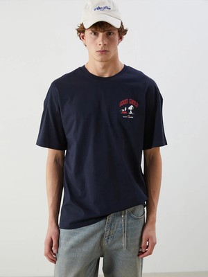 LC Waikiki Xsıde Lacivert Bisiklet Yaka Snoopy Baskılı Penye Erkek Tişört