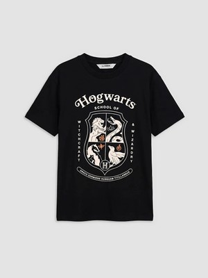 LC Waikiki Lcw Kids Siyah Bisiklet Yaka Harry Potter Baskılı Erkek Çocuk Tişört