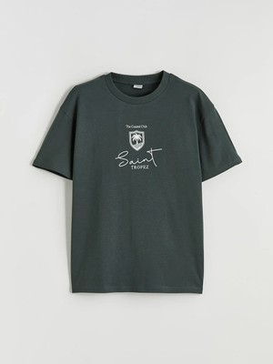 LC Waikiki Lcw Kids Yeşil Bisiklet Yaka Baskılı Erkek Çocuk Tişört