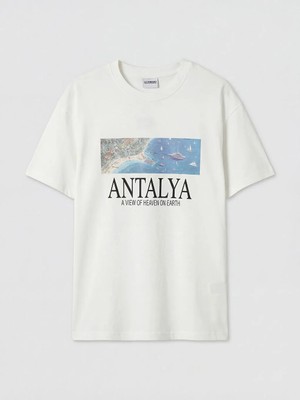 LC Waikiki Lcw Kids Ekru Bisiklet Yaka Antalya Baskılı Erkek Çocuk Tişört