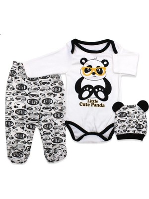 Minibird Panda Desenli Üçlü Badili Takım 0 - 3 Ay Erkek Çocuk Kız Çocuk İçin Eğlenceli Seçim