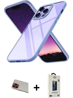 Cepte Toptan iPhone 13 Pro Max Nova Işık Serisi - Siyah Bilvis Hayalet Cam Ekran Koruyucu + Kırmızı Rainbow Kamera Lens Koruma Cam