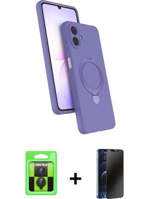 Cepte Toptan Galaxy A07 4g Iz Işık Koleksiyonu - Siyah 3D Antistatik Hayalet Cam Ekran Koruyucu + Siyah Raze Metal Kamera Lens