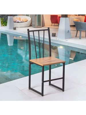 Retodesign Star Mutfak Ve Salon Sandalyesi 1251 Metal Gövde Ahşap Oturma Yüzeyi Modern Tasarım
