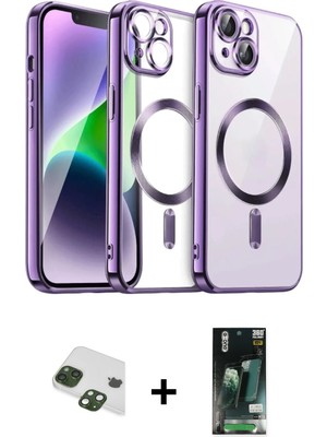 Cepte Toptan iPhone 13 Nova Işık Özel Seri - Şeffaf 360 Full Body Arka Koruyucu + Yeşil Pers Alüminyum Kamera Lens