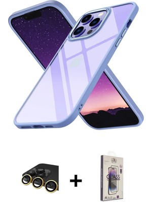 Cepte Toptan iPhone 13 Pro Max Nova Işık Serisi - Siyah Bilvis 3D Cam Ekran Koruyucu + Gold Raze Metal Kamera Lens