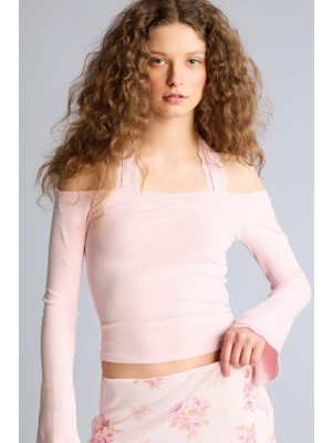DeFacto Fitted Halter Yaka Fitilli Kaşkorse Uzun Kollu Tişört G9831AX26SP