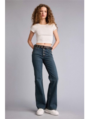 DeFacto Mia Flare Fit Normal Bel İspanyol Paça Uzun Jean Pantolon H1135AX26SM