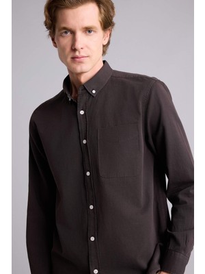DeFacto Regular Fit Polo Yaka Pamuklu Keten Uzun Kollu Gömlek H3636AX26SP