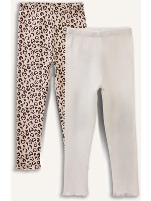 DeFacto Leopar Desenli Fitilli Kaşkorse 2'li Tayt Kız Bebek H3004A526SP