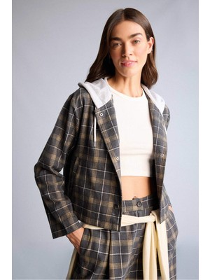 DeFacto Kapüşonlu Kareli Ceket H7609AX26SP