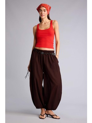 DeFacto Kadın Yüksek Bel Balloon Fit Pantolon H7988AX26SM Polyester Düz Desenli Rahat Kesim