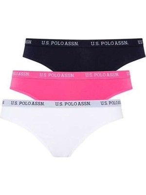U.S. Polo Assn. 3'lü Kadın Slip Fuşya-Lacivert-Beyaz Nefes Alabilir Kumaş Konforlu Tasarım