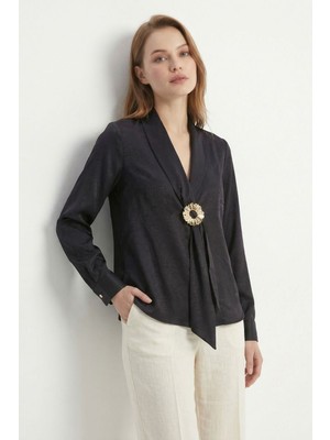 Rays Siyah V Yaka Aksesuarlı Bluz 252234