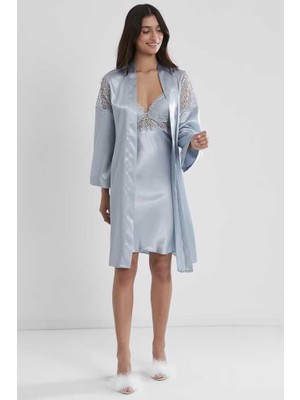 Pierre Cardin 6'lı Saten Gecelik Sabahlık Çeyiz Seti 6955 Mist