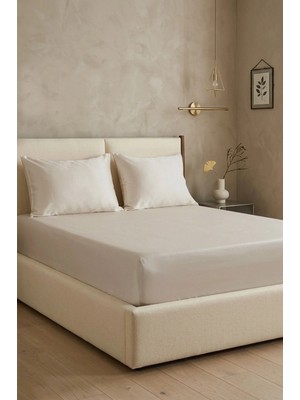 First Choice %100 Pamuk Saten 200 Tc (80 Tel) Lastikli Çarşaf Seti Şampanya