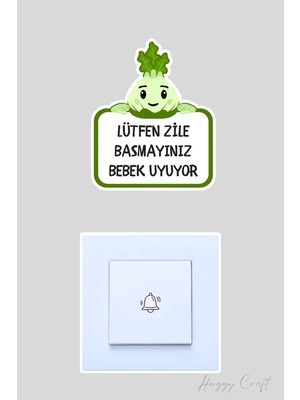 Huggy Craft Lütfen Zile Basmayınız Bebek Uyuyor Yeşil Bitki Tasarım Sticker Kapı Zili Etiketi