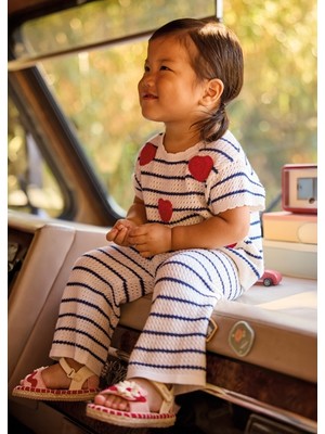 Mayoral Kız Bebek Kalp Desenli T-Shirt Pantolon Takım Krem - 01516