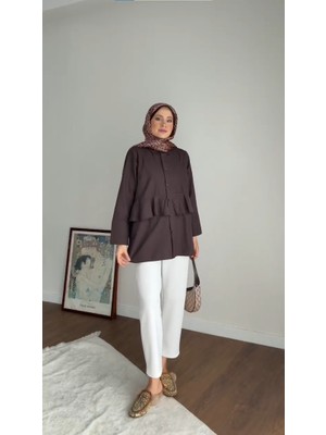 RFK Butik Kadın Alerli Seyyar Kemerli Poplin Gömlek Tunik - Kahverengi