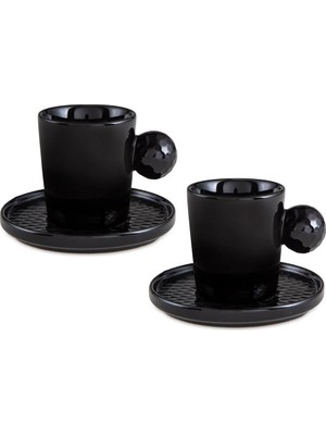 Golfline Siyah 2'li Tabaklı Kahve Fincan Takımı 90 cc