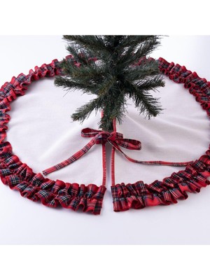 Fırfırlı Yılbaşı Çam Ağacı Örtüsü, Pamuklu Ekose ve Naturel 60 cm Karışık