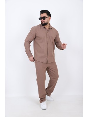 L-KOM Erkek Keten Gömlek Pantolon Takım