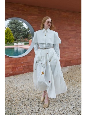 Fahhar Nakışlı Büzgülü Etek Ekru