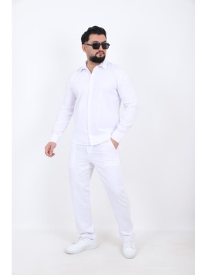 L-KOM Erkek Keten Gömlek Pantolon Takım