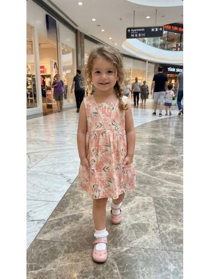 HC Kids Wear Kız Çocuk Çiçek Desenli %100 Pamuk Elbise