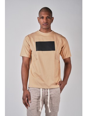 Ex-pent Erkek Düz Kesim Regular Kalıp Baskılı Pamuklu Bej T-Shirt