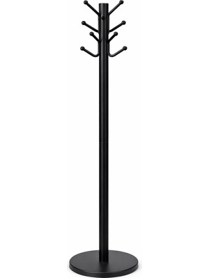 Genel Metal Portmanto Askılık Ayaklı Elbise Askılığı Siyah 8 Kancalı Şapkalık Askı