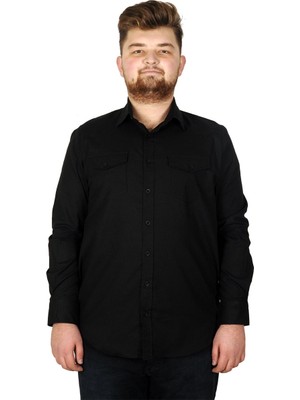 ModeXL Erkek Gömlek Uzun Kol Klasik Düz Desenli Gabardin Kumaş Çift Cep 20360 Siyah