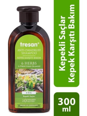 Tresan 6 Bitki Kepek Karşıtı Şampuan 300 ml Besleyici Etki ile Tüm Saçlar İçin Vegan Formül
